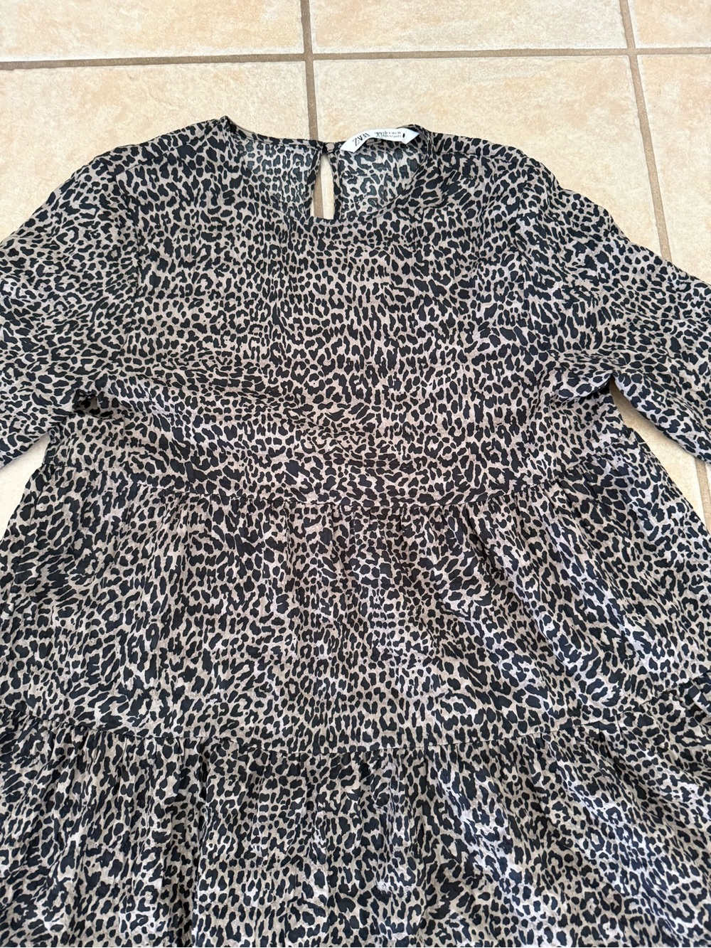 Zara Black and Beige Leopard Print Women's babydoll dress